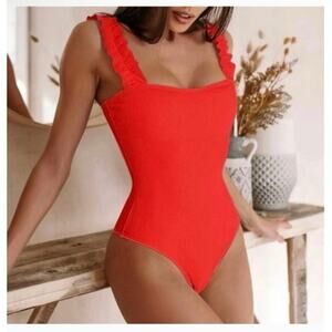 Heatherly Red Ribbed Bodysuit Size Medium